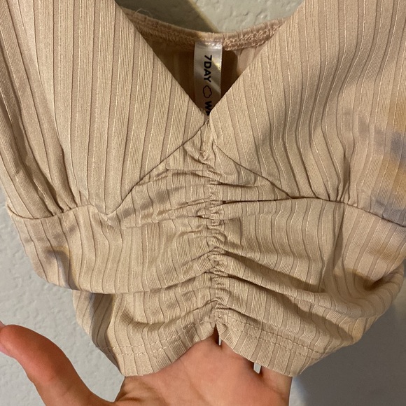 Like new sinched from sides and front super-cropped beige tank top. - Picture 2 of 7